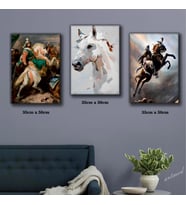 şahlanan at tablosu 3 adet 35cmx50cm kumaş baskılı canvas tablo