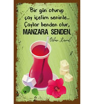 Çay ve Kahve Tasarımlı Ahşap Poster