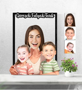 Kişiye Özel 3D  Ahşap Tablo Anne Kız Oğlu-2 30x40 -41