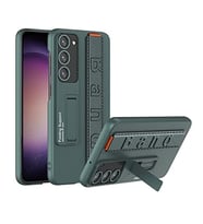 Samsung Galaxy S23 ile uyumlu Mat G�r�n�ml� K?l?f Stand olabilen Kolay Bantl? El Tutacakl? Lissome Z-Band Kapak (KOYU YE??L)