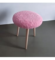 REYNİ  Ahşap Retro Ayak Dekoratif PEMBE Peluş Puf Tabure Bench Koltuk Sandalye