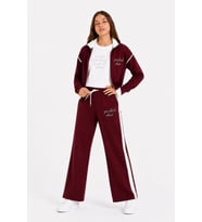 Bordo Kız Çocuk Taşlı Dik Yaka Hırkalı Geniş Paça 3lü Alt Üst Takım 24744