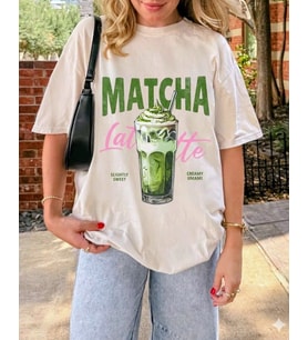kadın matcha özel tasarım beyaz tshirt
