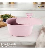 24 Cm Granit Köşeli Derin Tencere Alüminyum Kapak - Pembe