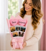 Kişiye Özel 5 Fotoğraflı Seni Seviyorum Tasarımlı Fotoğraf Buketi