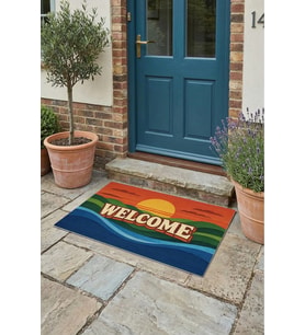 Valerine Life Retro Gün Batımı WELCOME Dijital Baskılı Ev Ofis işyeri Dış Kapı Önü Paspası 45x70cm