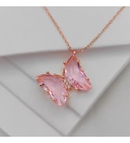CAM KELEBEK PEMBE  925 AYAR GÜMÜŞ KOLYE