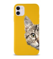 Apple iPhone 11 Uyumlu Lansman Kılıf Catface Tasarımlı Altı Kapalı İçi Kadife Kaplı Silikon Kapak (Şeffaf)