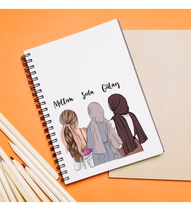 Kız Arkadaşlar Tesettürlü - Açık Tasarımlı Defter Kişiye Özel