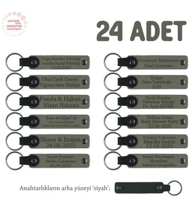 Kül Gri & Siyah, Doğa Yürüyüş Grubu İçin İsim Yazlıabilen Hatıra Anı Anahtarlık 24’lü Set