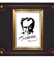 Altın Varaklı Çerçeveli Paspartulu Atatürk Tablo DC0641 (Gold)