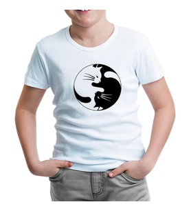 Yin Yang - Kedi Beyaz Çocuk Tshirt