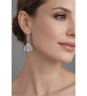 Yaprak Model Pembe Kuvars Taşlı Telkari El İşçiliği 925 Ayar Gümüş Küpe