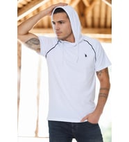 T8570 DEWBERRY KAPŞONLU ERKEK T-SHIRT-AÇIK BEYAZ