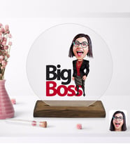 BK Gift Kişiye Özel Kadın Big Boss Karikatürlü Yuvarlak Ahşap Standlı Biblo-2