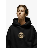 Shih Tzu Figürlü Siyah Unisex Kapüşonlu Sweatshirt – DTF Baskı