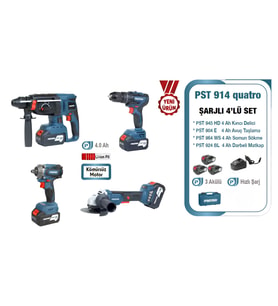 Proter PST 914 quatro 4.0 Ah 20 V Li-ion Pil  Kömürsüz Şarjlı (Dörtlü Makina Set) P1EA019