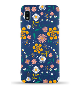 PrinfiFy Samsung Galaxy A10 Uyumlu Lansman Kılıf Çiçek Tasarımlı İçi Kadife Kapak (Lacivert)