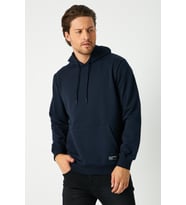Erkek Lacivert Basic Kapüşonlu Regular Fit Normal Kesim 2 İplik Kumaş Günlük Sweatshirt