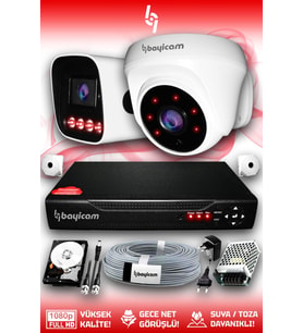 Bayicam 2 Kameralı Zebra 1 İç Kamera Set 250 GB 5 MP Full HD Gece Görüşlü Güvenlik Kamerası Sistemi