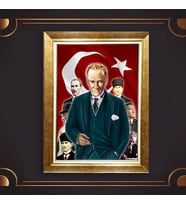 Özel Seri Paspartulu Çerçeveli Atatürk Tablo l147 (Gold)