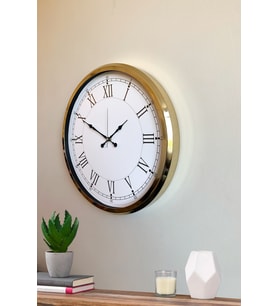 İhtişamlı Gold 52 Cm Metal Roma Rakamlı Lüks Duvar Saati (Standart)