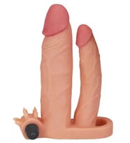Fastieshop İkili Titreşimli Realistik Penis Kılıfı - 2.5 cm Uzatmalı (Ten)