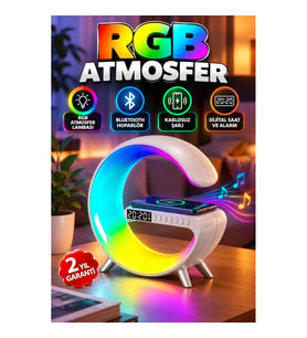 RGB Atmosfer Lambası – Bluetooth Hoparlör, Kablosuz Şarj, Dijital Saat ve Gündoğumu Alarm