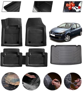 Renault Clio 3 2005-2012 Kancalı Uyumlu Paspas Araca Özel Bagaj Havuzu MBS Siyah