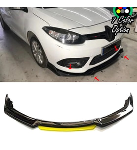 Renault Fluence Sarı Renkli Şeritli Dilli Ön Lip 4 Prç Parlak Siyah ABS 2009 - 2016