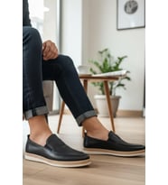 Enoch Hakiki Deri Mokan Dikişli ve Kontrast Tabanlı Erkek Slip-On Ayakkabı