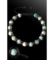 Sertifikalı Silver Hematitli 6 Mm Yeşil - Beyaz Akik Taşı Bileklik - Tibet Akiği (Çok Renkli)