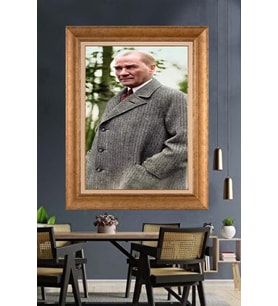 Altın Varaklı Çerçeveli Paspartulu Atatürk Tablo DC1314 (Gold)