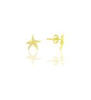 Gümüş altın yaldızlı zirkon taşlı deniz yıldızı küpe  SGTL12115GOLD