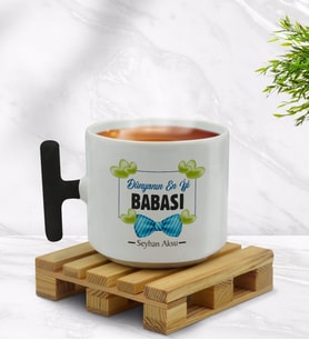 BK Gift Kişiye Özel Dünyanın En İyi Babası Tasarımlı Siyah T Kulplu Middle Kupa Bardak - Model 1