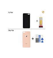 iPhone 8 Plus Altın Arka Kapak Arka Cam Batarya Kapağı Lazer Kesim Kapak Pil Kapağı + B-7000 Yapıştırıcı + Tamir Seti