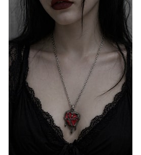 Gotik Kırmızı Kalp Zincirli Kolye Unisex Metal Tasarım
