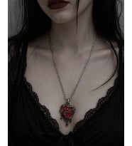 Gotik Kırmızı Kalp Zincirli Kolye Unisex Metal Tasarım