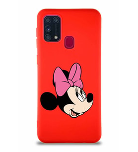 Samsung Galaxy M31 Soft Premier Kapak Minnie Mouse-A Tasarımlı Silikon Kılıf - Kırmızı (Şeffaf)