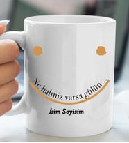 Komik - Esprili Kupa NE HALİNİZ VARSA GÜLÜN Tasarımlı İsim soyisim yazılı kişiye özel Kupa Bardak