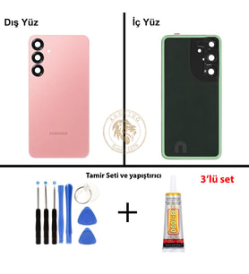Samsung Galaxy S25 Plus Pembe Renk Arka Kapak + Tamir Seti + B7000 Yapıştırıcı Arka Cam Batarya Kapağı Pil Kapağı Lazer Kesim Back Cover Galaxy S25 Plus Uyumlu