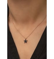 925 Ayar Papatya Silver Siyah Taşlı Yıldız Kolye.rose.gold.rodaj