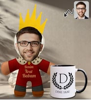 BK Gift Kişiye Özel Fotoğraflı Kral Babam Tasarımlı Bebek Yastık-1 & Siyah Kupa Bardak Hediye Seti-3, Babalar Günü Hediye, Babaya Hediye