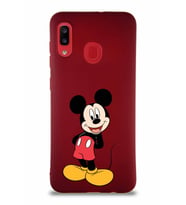 Samsung Galaxy A20 Soft Premier Kapak Mickey Mouse-B Tasarımlı Silikon Kılıf - Mürdüm (Şeffaf)