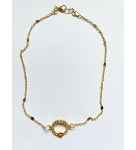 THİNBLACK  KOLYE  ALTIN KAPLAMA PİRİNÇ ZİNCİRLİ  ZİRKON TAŞLI NAZAR BONCUKLU CHOKER KOLYE (Gold)