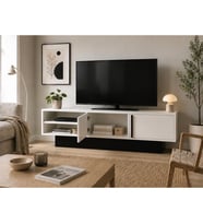 Dekoratif 2 Raflı 2 Kapaklı Tv Sehpası - Beyaz