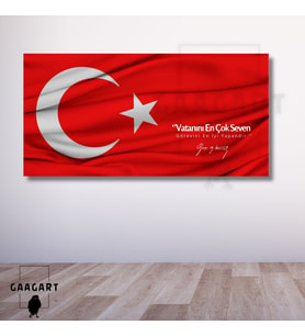 Panoramik Kanvas Makam Panosu Türk Bayrağı Atatürk ‘Vatanını En Çok Seven Görevini En İyi Yapandır.’