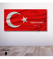 Panoramik Kanvas Makam Panosu Türk Bayrağı Atatürk ‘Vatanını En Çok Seven Görevini En İyi Yapandır.’
