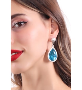 Kadın Antik Gümüş Kaplama Turkuaz Swarovski Taşlı Çivili Model Damla Küpe