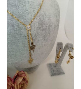 Yılan Tasarımlı Zirkon Taşlı Gold Renk paslanmaz Çelik Kadın Küpe VE Kolye Seti